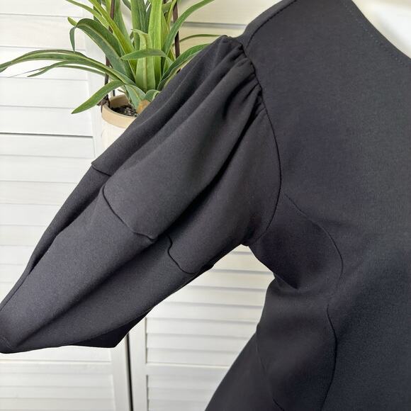 New Eloquii Black Puff Sleeve Peplum Blouse Top Scuba Ponte Back Zip Size 16 - Picture 6 of 12